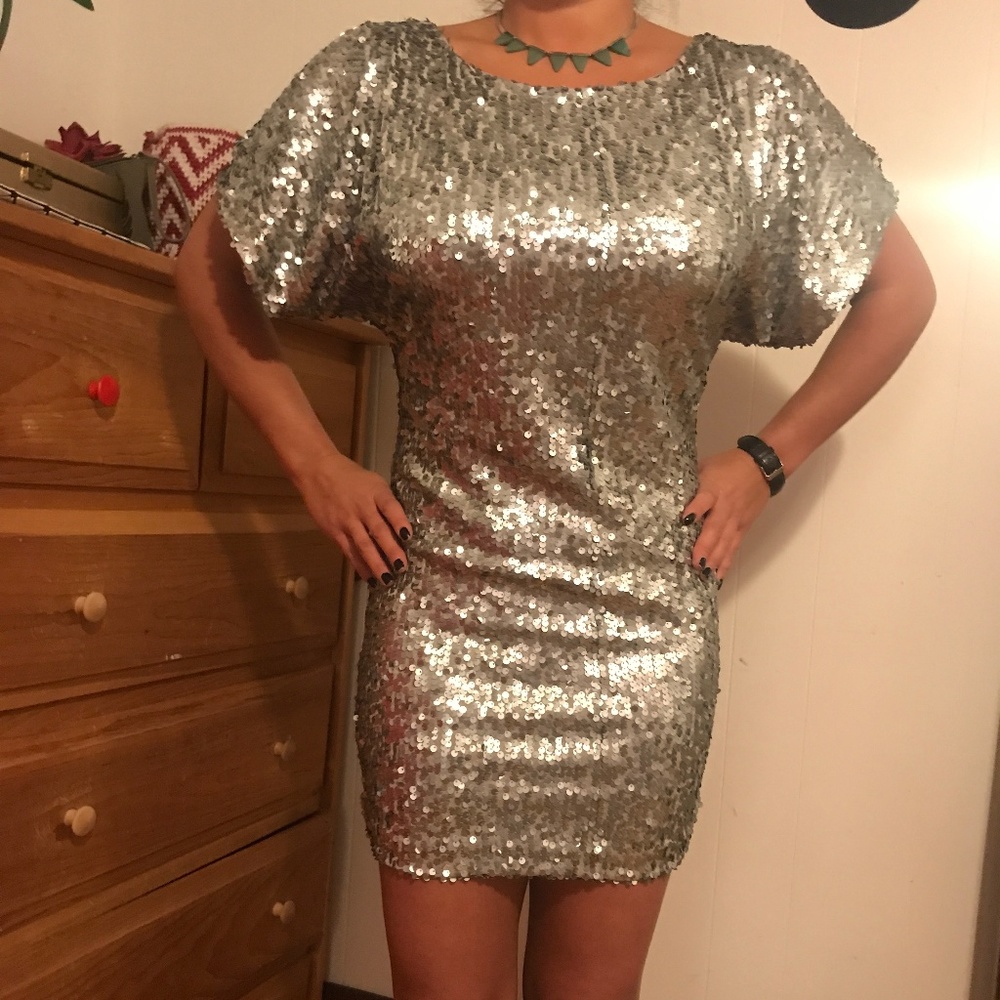 Fun silver sequins party dress, sz S